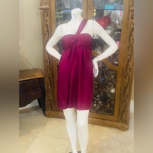 BCBGMaxazria 100% Silk One Shoulder Fushia Dress Sz S